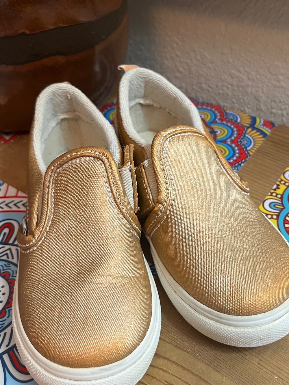 Vans Kids Metallic Gold Slip-On Sneakers Size 10